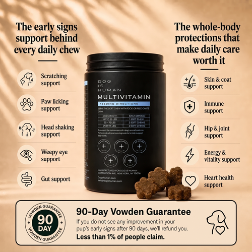 Vowden Daily Comfort Protection System benefits including skin and coat support, digestive support, immune support, and everyday mobility support